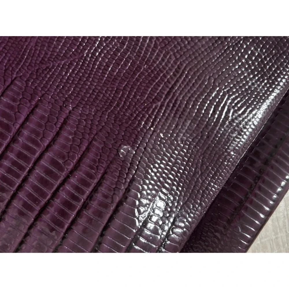 NORDSTROM Womens‎ Plum Lizard Embossed Patent Faux Leather Clutch Evening Bag
